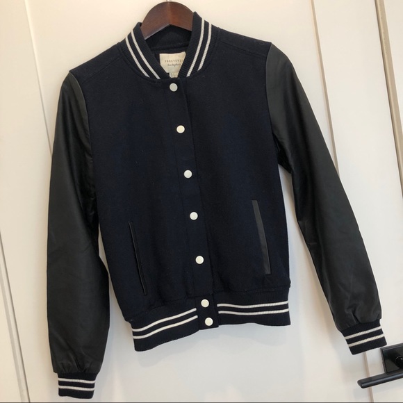 Forever 21 Faux Leather Varsity Jacket Size Small - Picture 2 of 8
